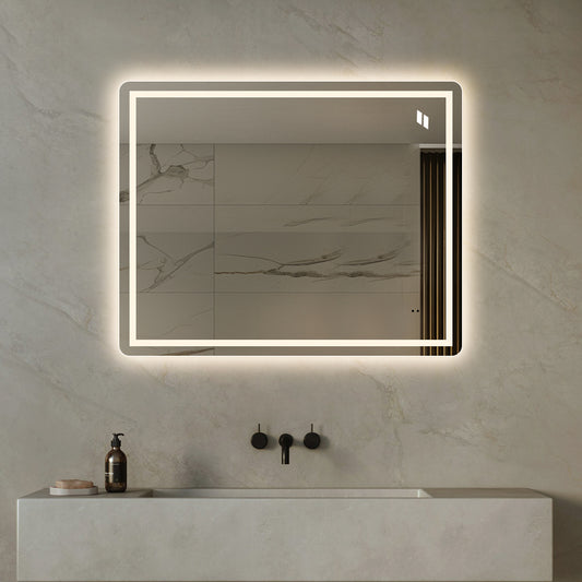 Firkantet Spejl med Frontlight LED-lys og Antidug 100x80 cm