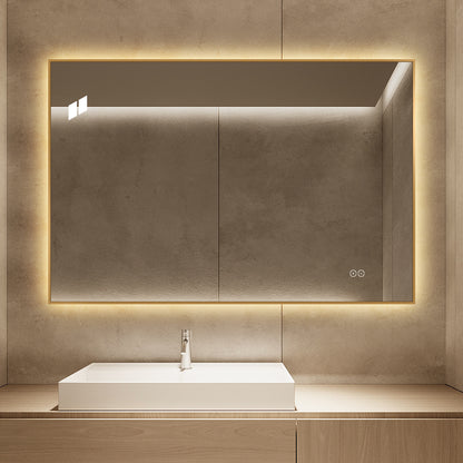 Rektangulært Spejl med LED-lys og Antidug 120x80 cm - Guld ramme 90º