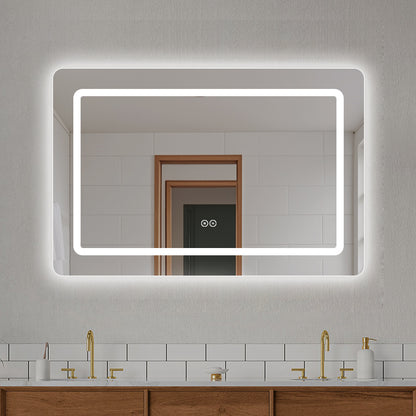 Firkantet Spejl med LED-lys (front + backlight) og Antidug 120x80 cm