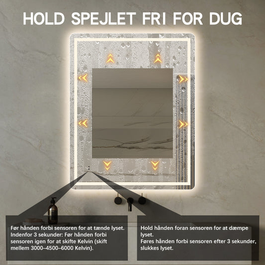 Firkantet Spejl med Frontlight LED-lys og Antidug 80x100 cm