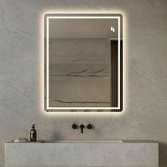 Firkantet Spejl med Frontlight LED-lys og Antidug 80x100 cm