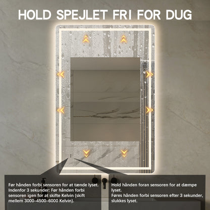 Firkantet Spejl med Frontlight LED-lys og Antidug 80x120 cm