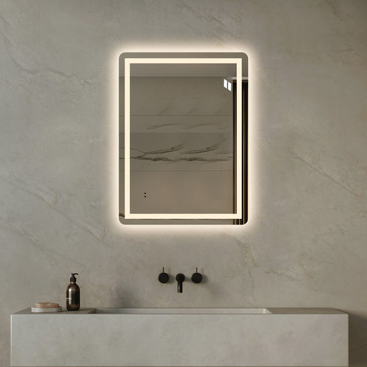 Firkantet Spejl med LED-lys (front + backlight) og Antidug 60x80 cm