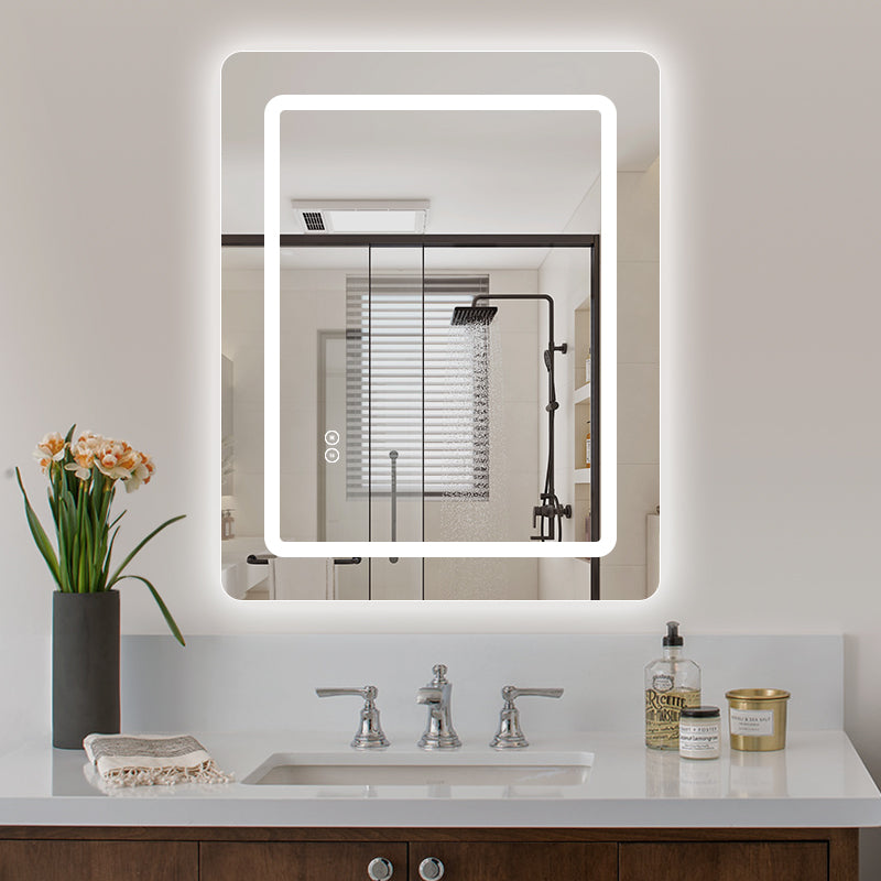 Firkantet Spejl med LED-lys (front + backlight) og Antidug 80x100 cm