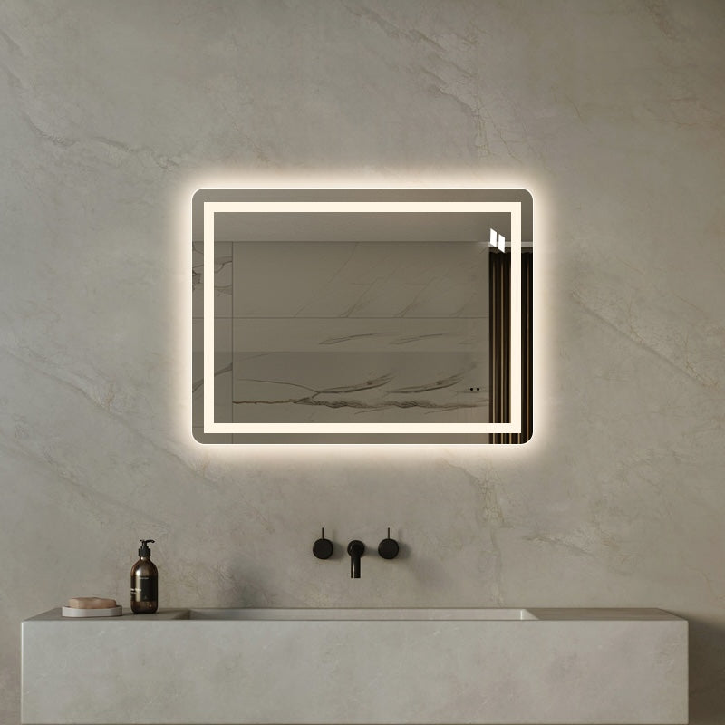 Firkantet Spejl med LED-lys (front + backlight) og Antidug 80x60 cm