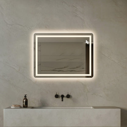 Firkantet Spejl med LED-lys (front + backlight) og Antidug 80x60 cm