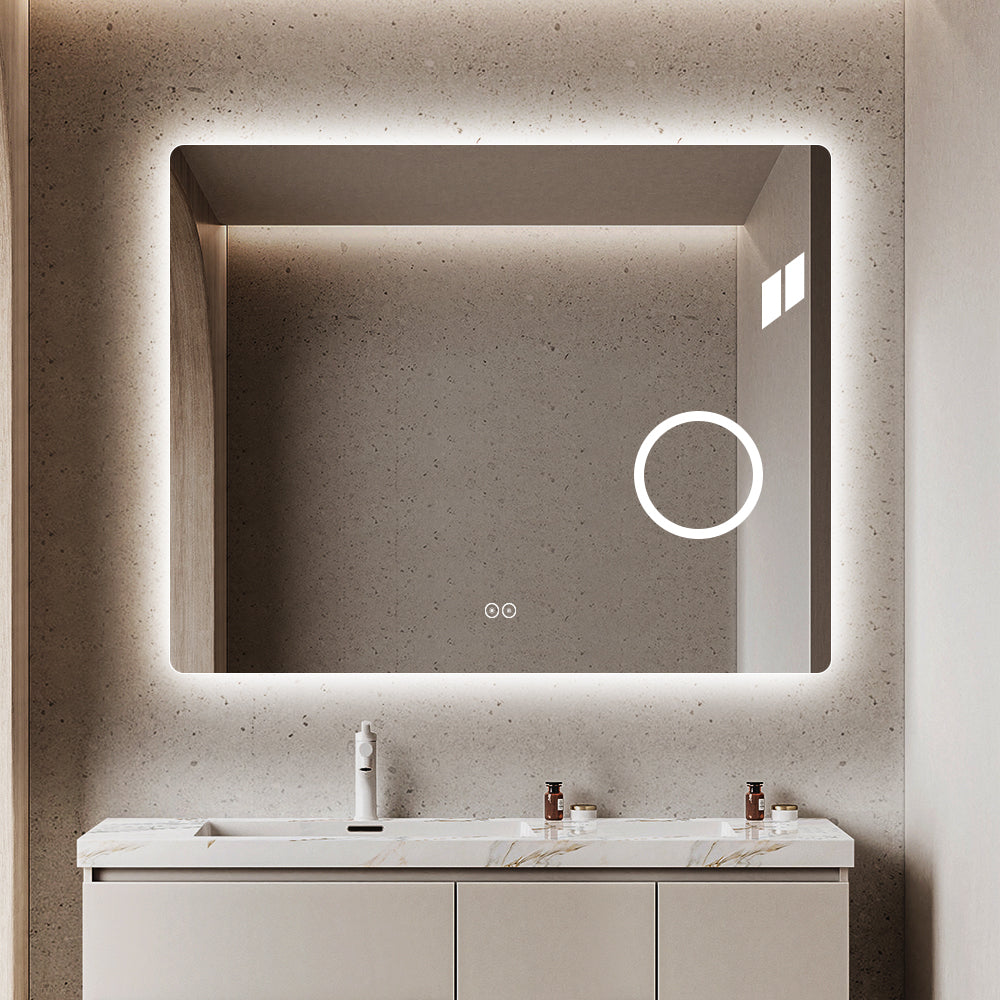 Rektangulært Spejl med LED-lys og Antidug 100x80 cm m/makeup spejl