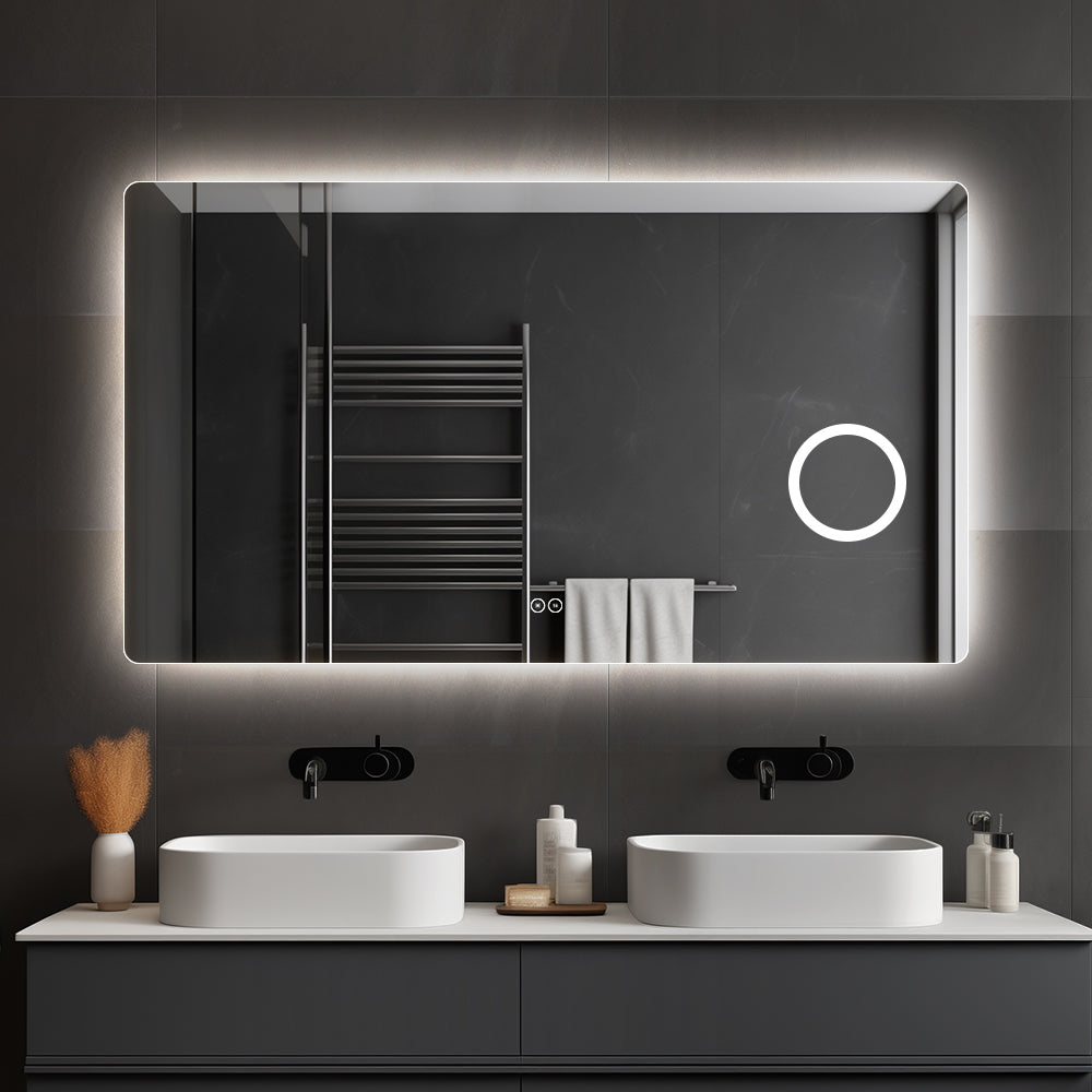 Rektangulært Spejl med LED-lys og Antidug 140x80 cm m/makeup spejl