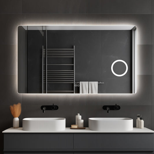 Rektangulært Spejl med LED-lys og Antidug 140x80 cm m/makeup spejl