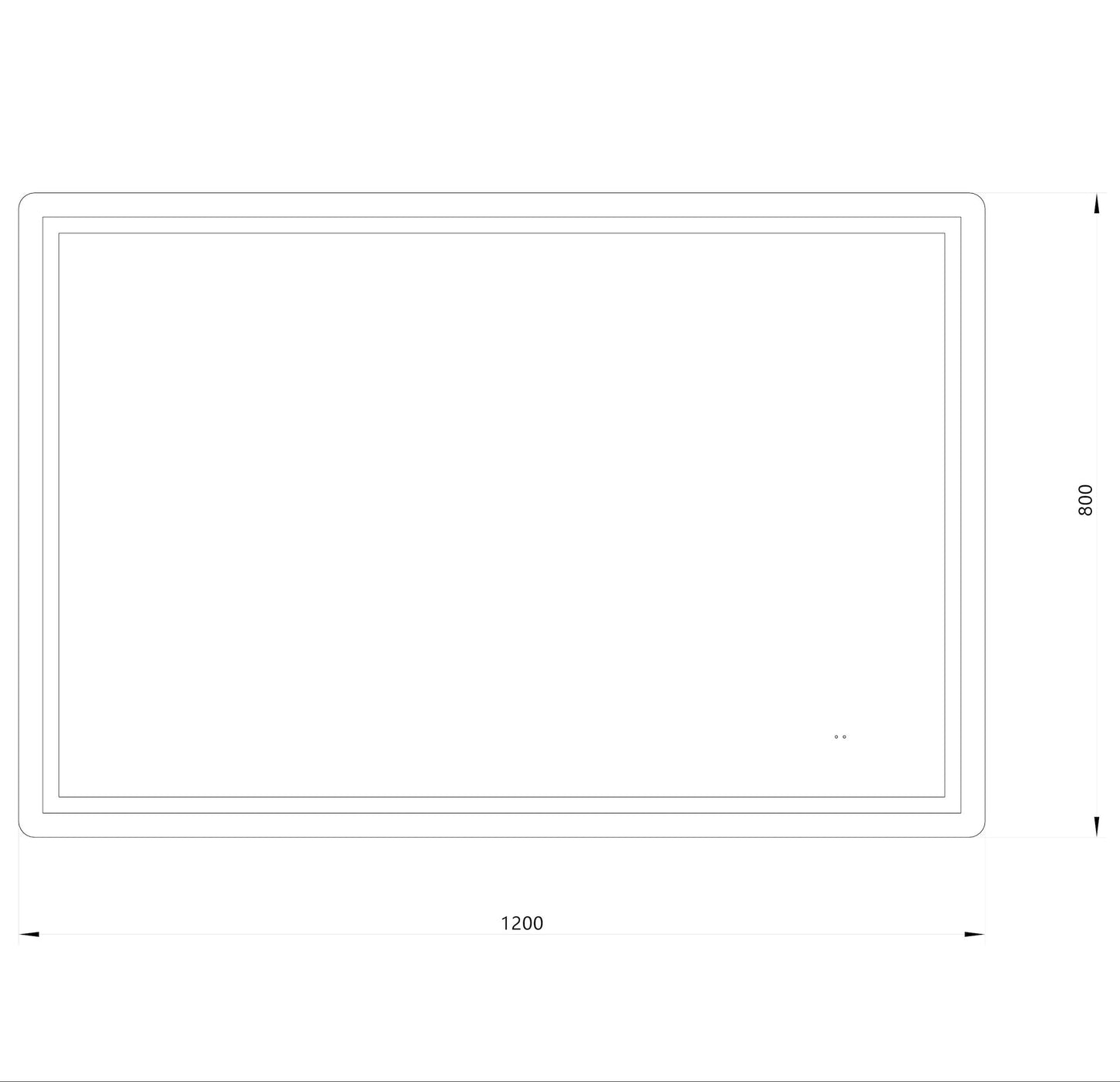 Firkantet Spejl med LED-lys (front + backlight) og Antidug 120x80 cm