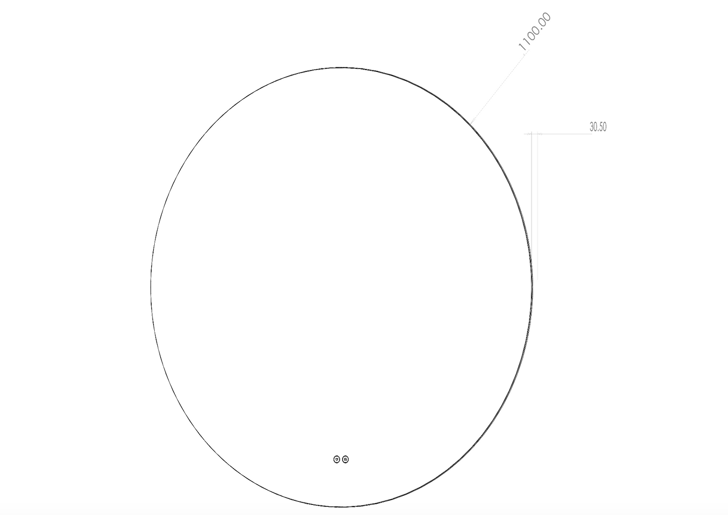 Tegning af Ø110 cm spejl med lys til badeværelset