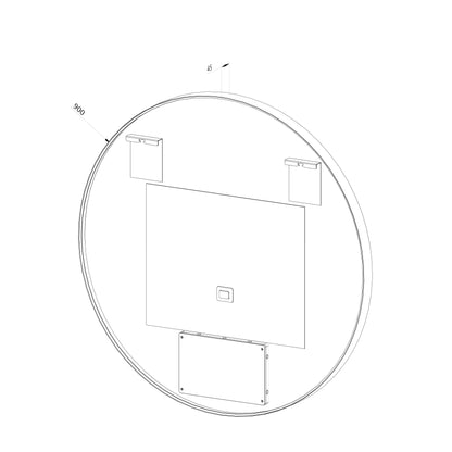 Rundt Spejl med LED-lys i Ramme og Antidug Ø90, Sort Ramme