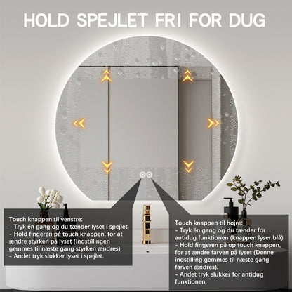 Rundt spejl med LED-lys og Antidug Ø100 cm - Skåret