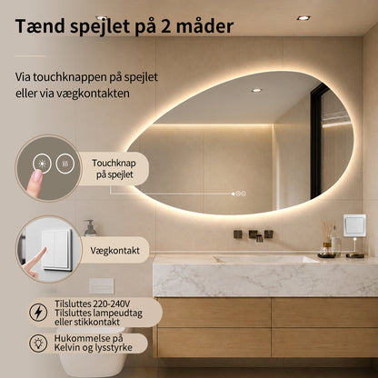 Organisk spejl med LED-lys og Antidug 120x75 cm (Højrevendt)