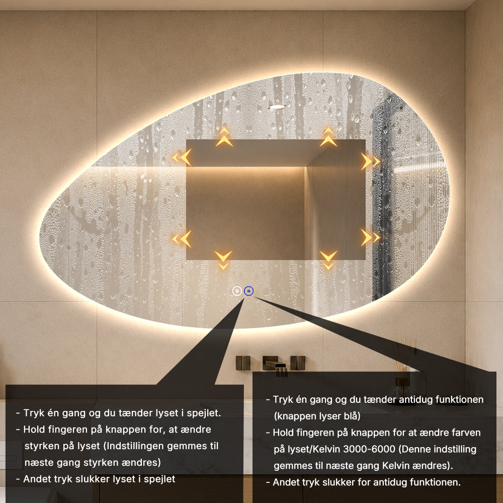 Organisk spejl med LED-lys og Antidug 120x75 cm (Højrevendt)