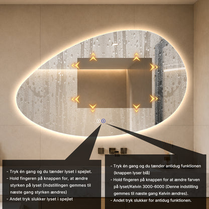 Organisk spejl med LED-lys og Antidug 120x75 cm (Højrevendt)