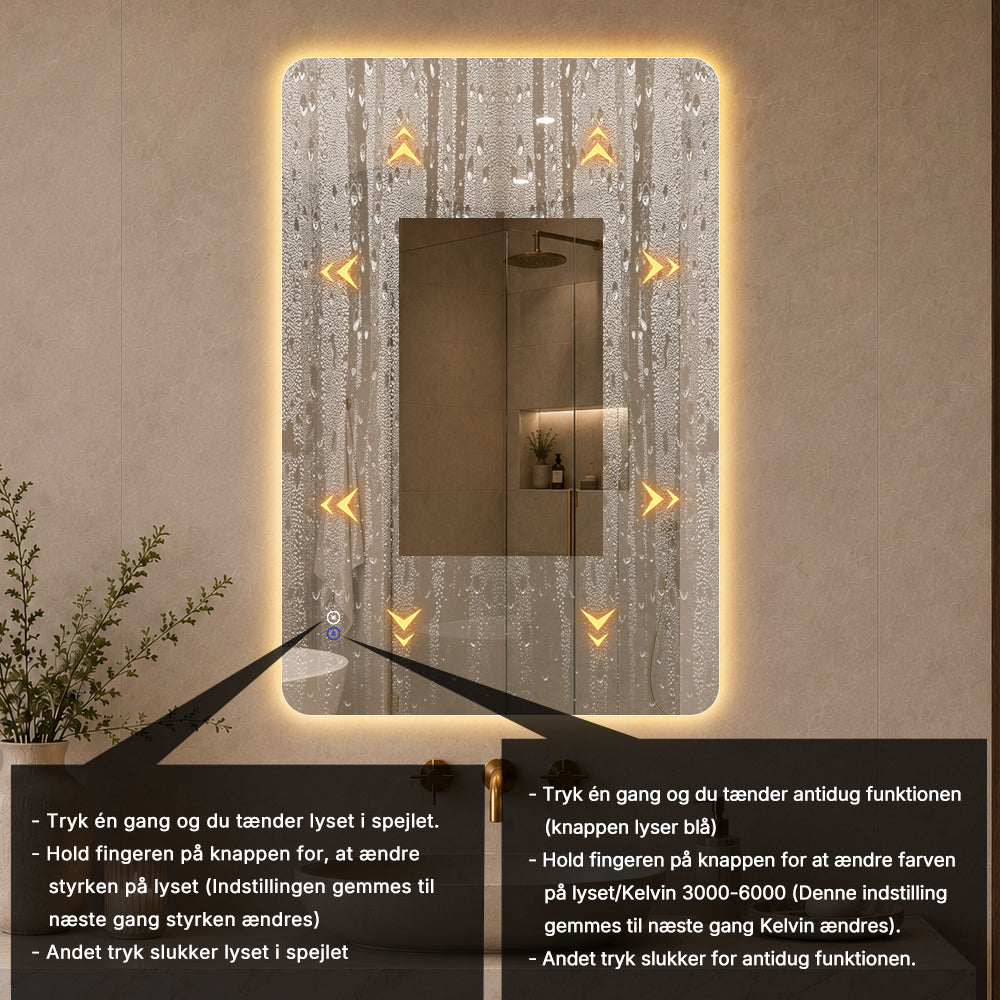 Rektangulært Spejl med LED-lys og Antidug 80x120 cm