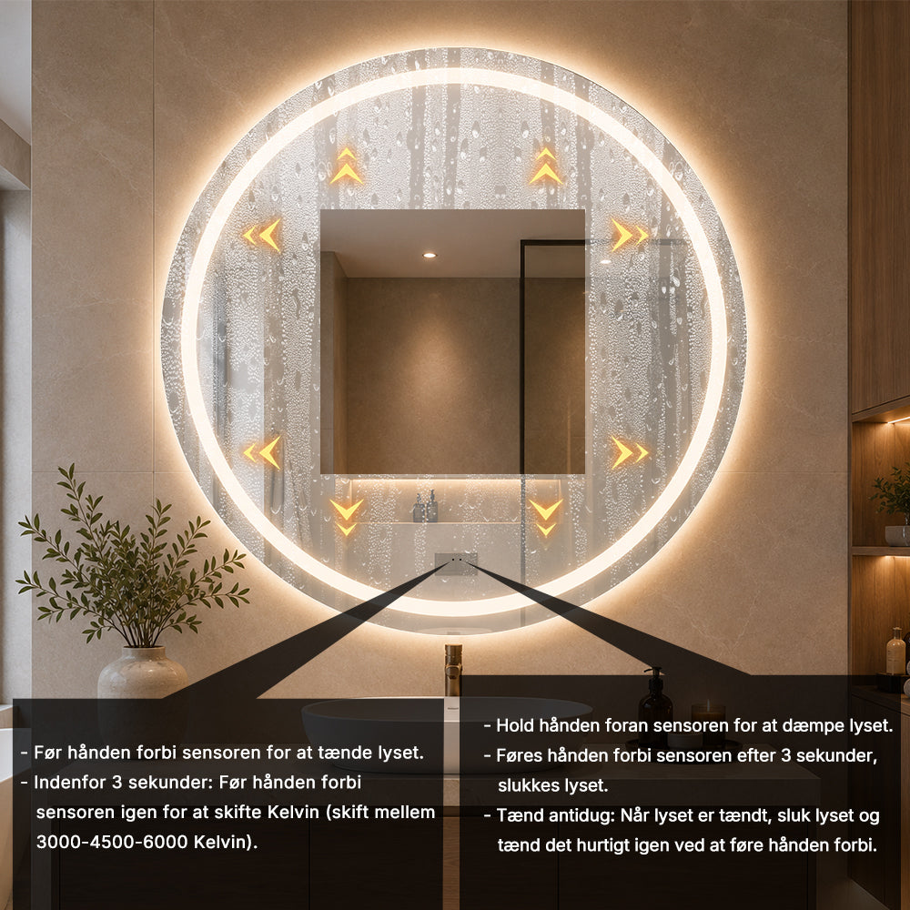 Rundt Spejl med Frontlight LED-lys og Antidug Ø100 cm