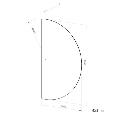 Halvcirkel spejl med LED-lys 100x180 cm (Højrevendt)
