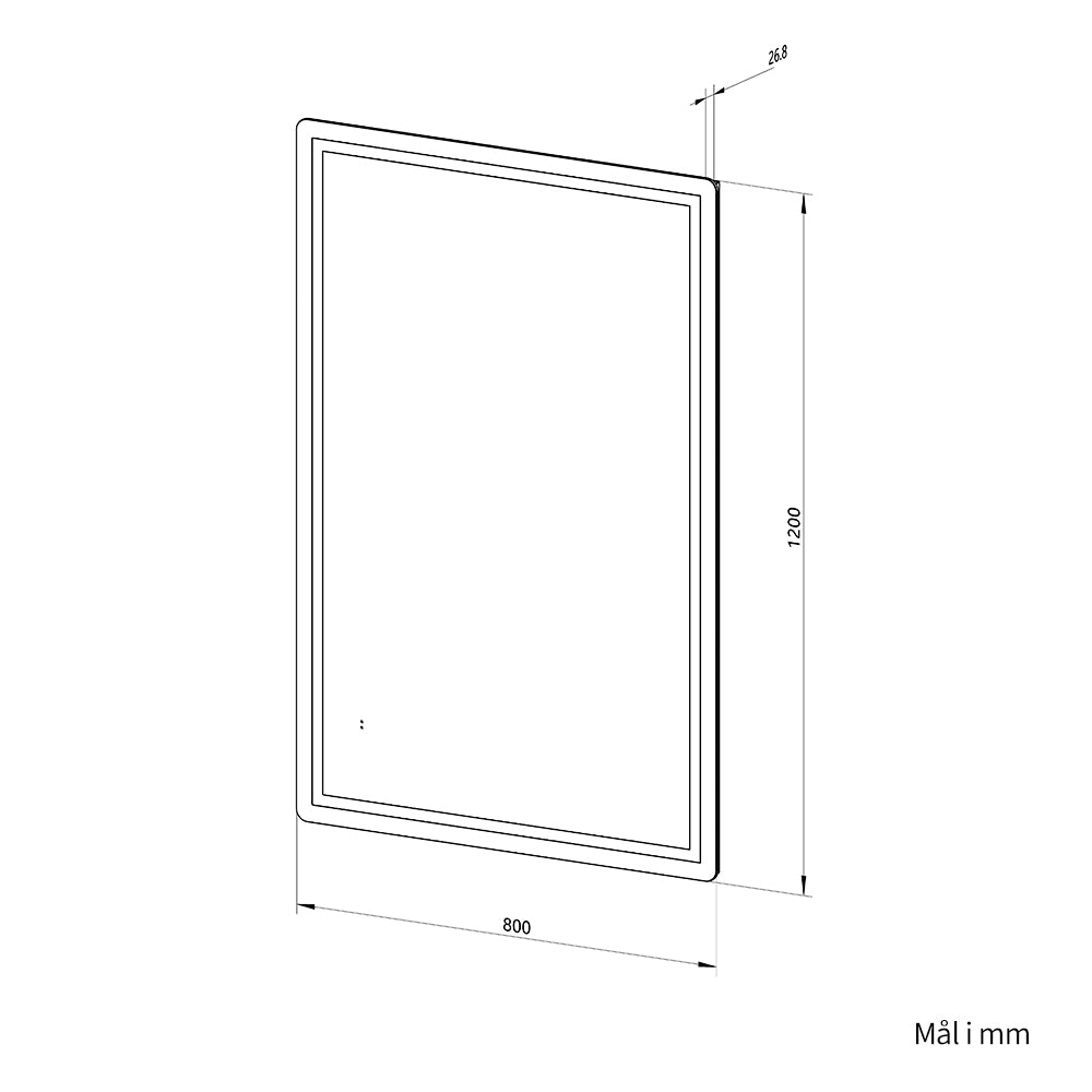 Firkantet Spejl med Frontlight LED-lys og Antidug 80x120 cm
