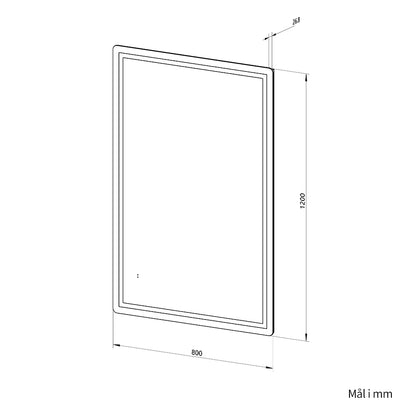 Firkantet Spejl med Frontlight LED-lys og Antidug 80x120 cm