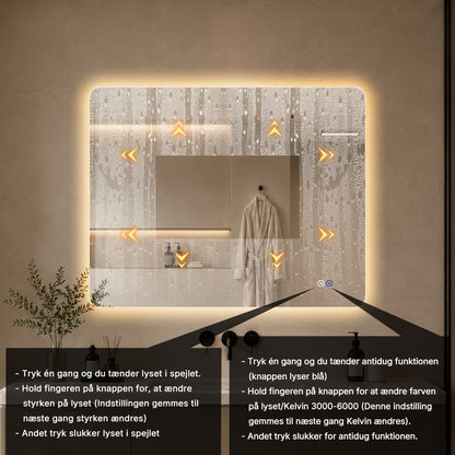 Rektangulært Spejl med LED-lys og Antidug 100x80 cm