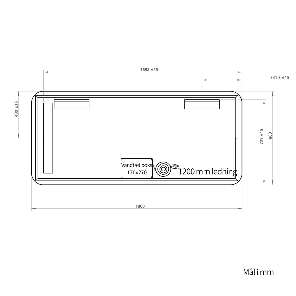 Rektangulært Spejl med LED-lys 180x80 cm - Sort ramme