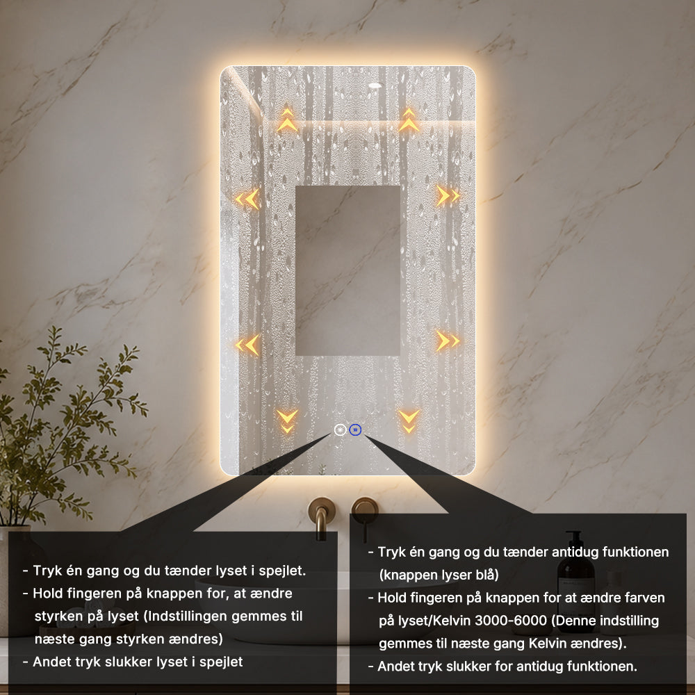 Rektangulært Spejl med LED-lys og Antidug 50x80 cm