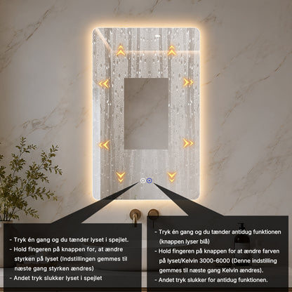 Rektangulært Spejl med LED-lys og Antidug 50x80 cm