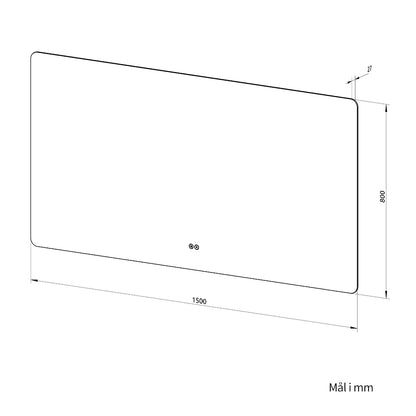 Rektangulært Spejl med LED-lys og Antidug 150x80 cm