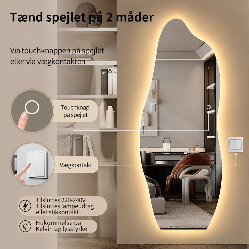 Organisk Helfigur spejl med LED-lys til Væg 60x165 cm