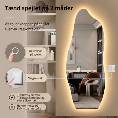 Organisk Helfigur spejl med LED-lys til Væg 60x165 cm