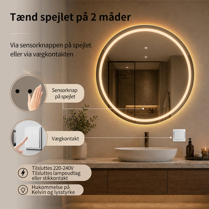 Rundt Spejl med Frontlight LED-lys og Antidug Ø90 cm