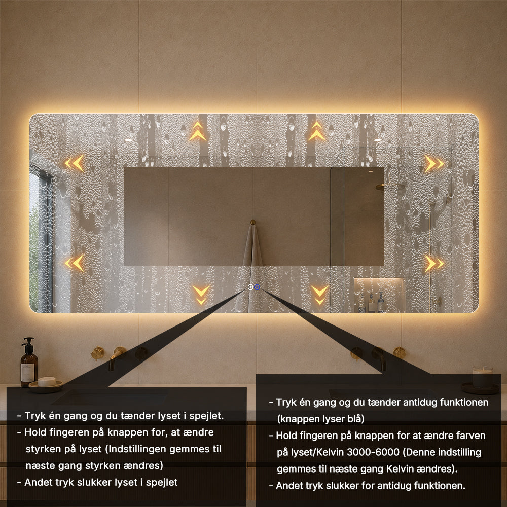 Rektangulært Spejl med LED-Lys og Antidug 180x80 cm
