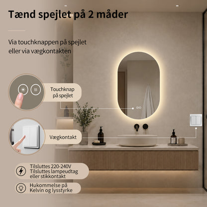 Ovalt Spejl med LED-lys og Antidug 50x80 cm