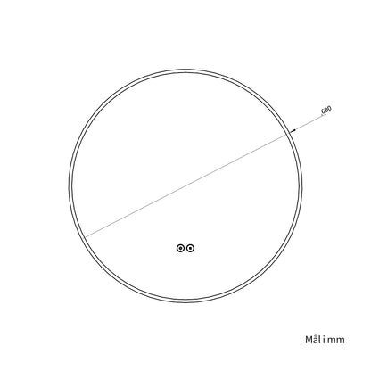 Rundt spejl med LED-lys og Antidug Ø60 cm m/guld ramme