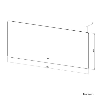Rektangulært Spejl med LED-Lys og Antidug 200x80 cm