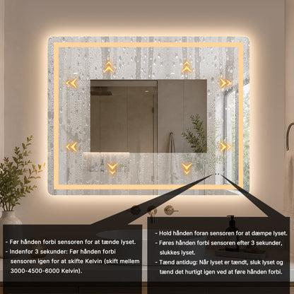 Firkantet Spejl med Frontlight LED-lys og Antidug 100x80 cm