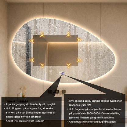 Organisk spejl med LED-lys og Antidug 120x75 cm (Venstrevendt)