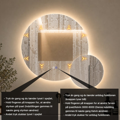 Dobbelt spejl med LED-lys og Antidug Ø80 + Ø40 cm (Venstrevendt)