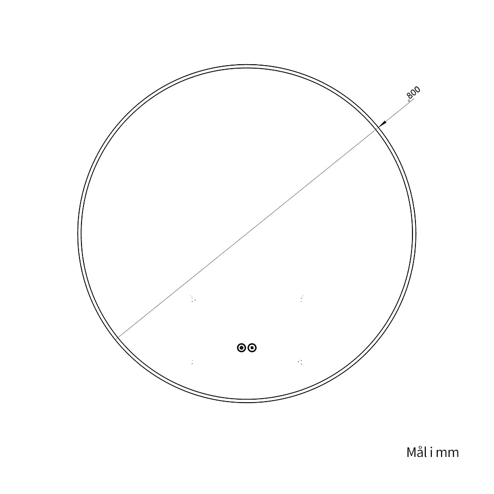 Rundt spejl med LED-lys og Antidug Ø80 cm m/sort ramme