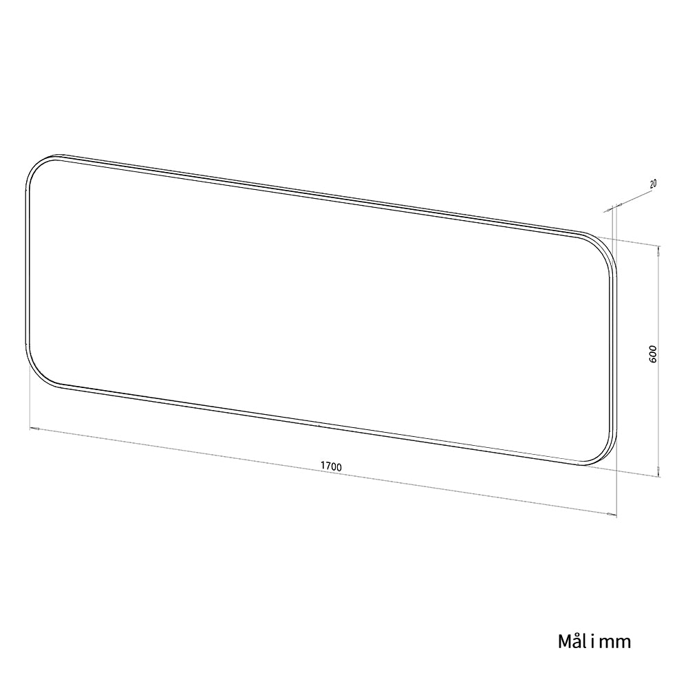 Stort Spejl 170x60 cm - Sort Ramme