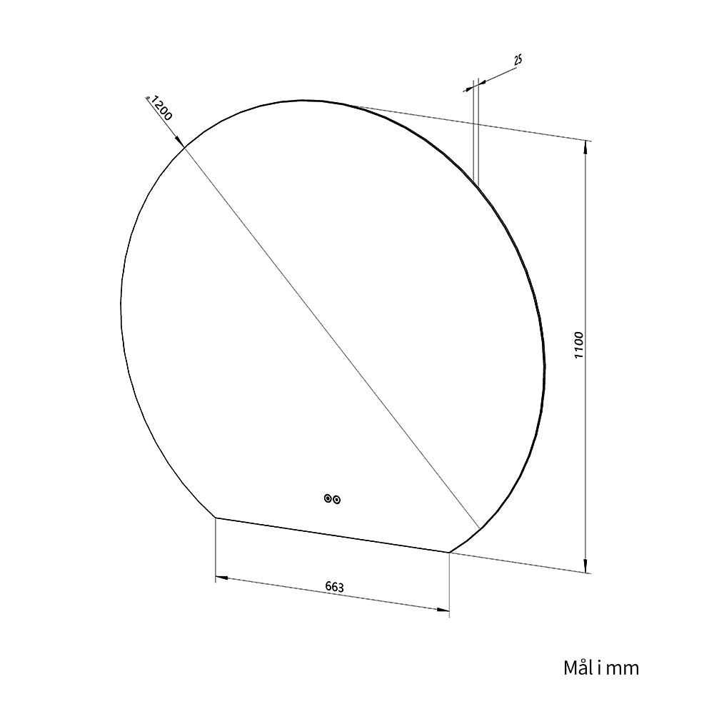 Rundt spejl med LED-lys og Antidug Ø120 cm - Skåret