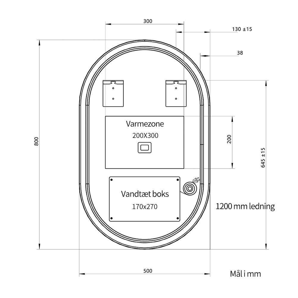Ovalt Spejl med LED-lys og Antidug 50x80 cm m/Sort Ramme