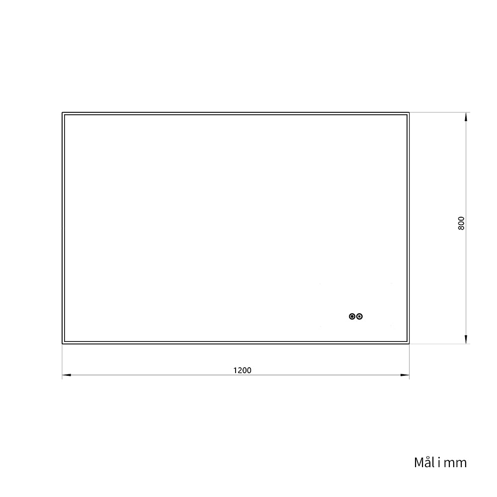 Rektangulært Spejl med LED-lys og Antidug 120x80 cm - Sort ramme 90º