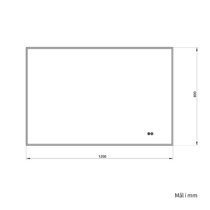 Rektangulært Spejl med LED-lys og Antidug 120x80 cm - Sort ramme 90º