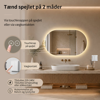 Ovalt Spejl med Lys og Antidug 120x80 cm