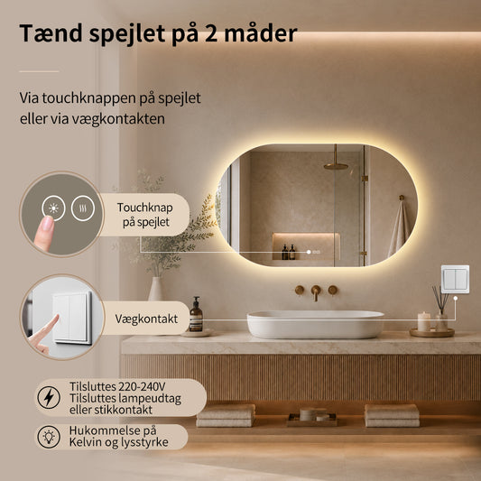 Ovalt Spejl med Lys og Antidug 120x80 cm