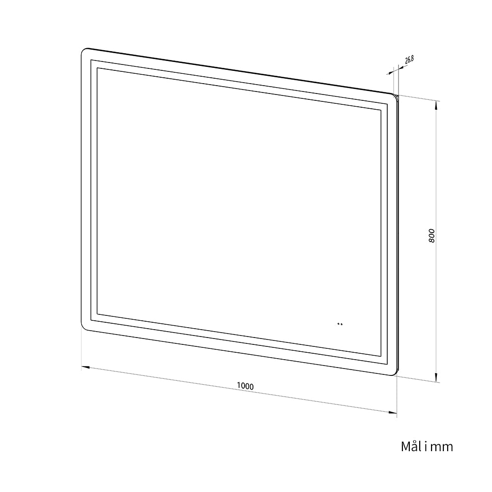 Firkantet Spejl med Frontlight LED-lys og Antidug 100x80 cm