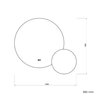Dobbelt spejl med LED-lys og Antidug Ø80 + Ø40 cm (Venstrevendt)